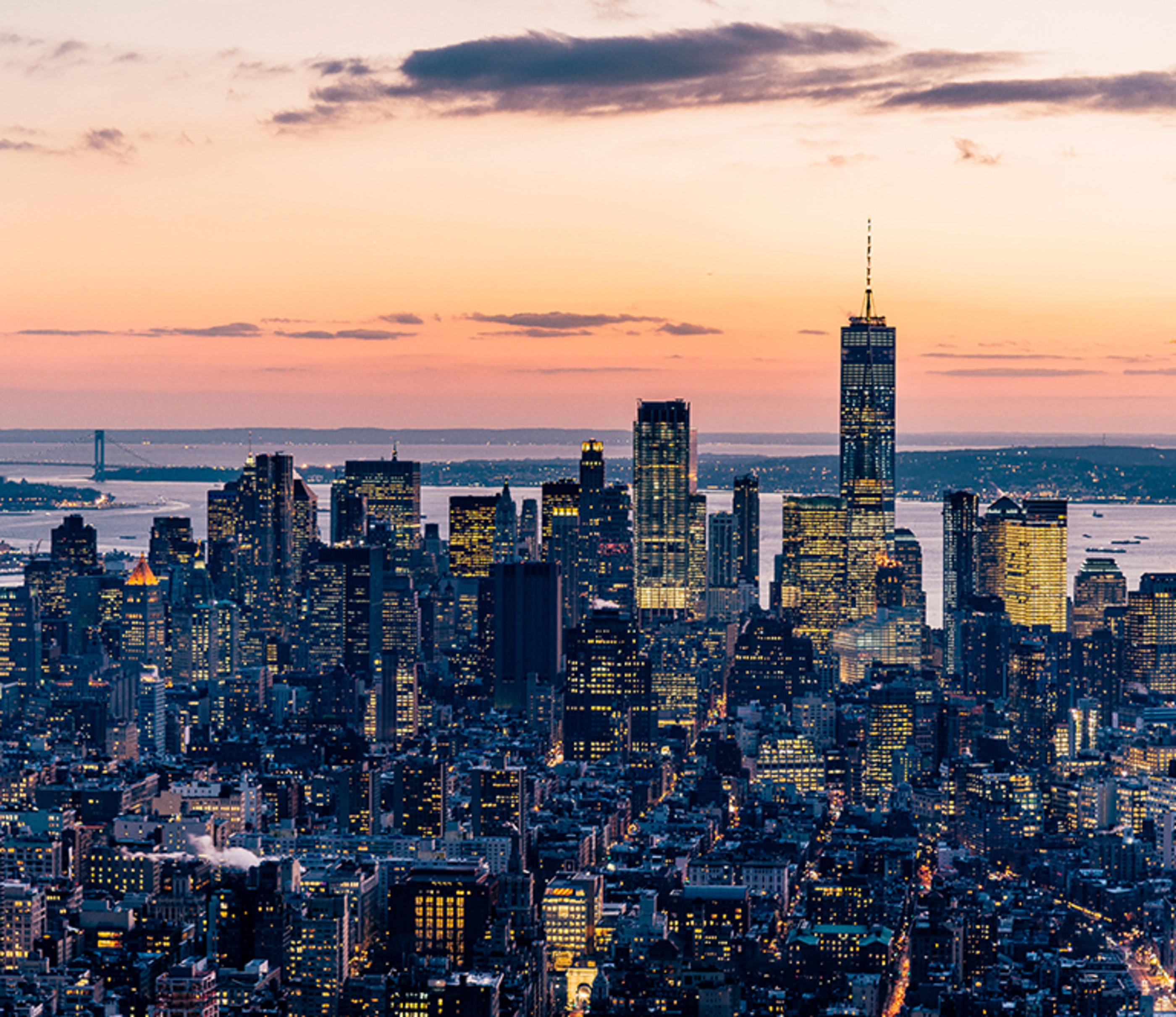 Downtown Manhattan at Dusk.