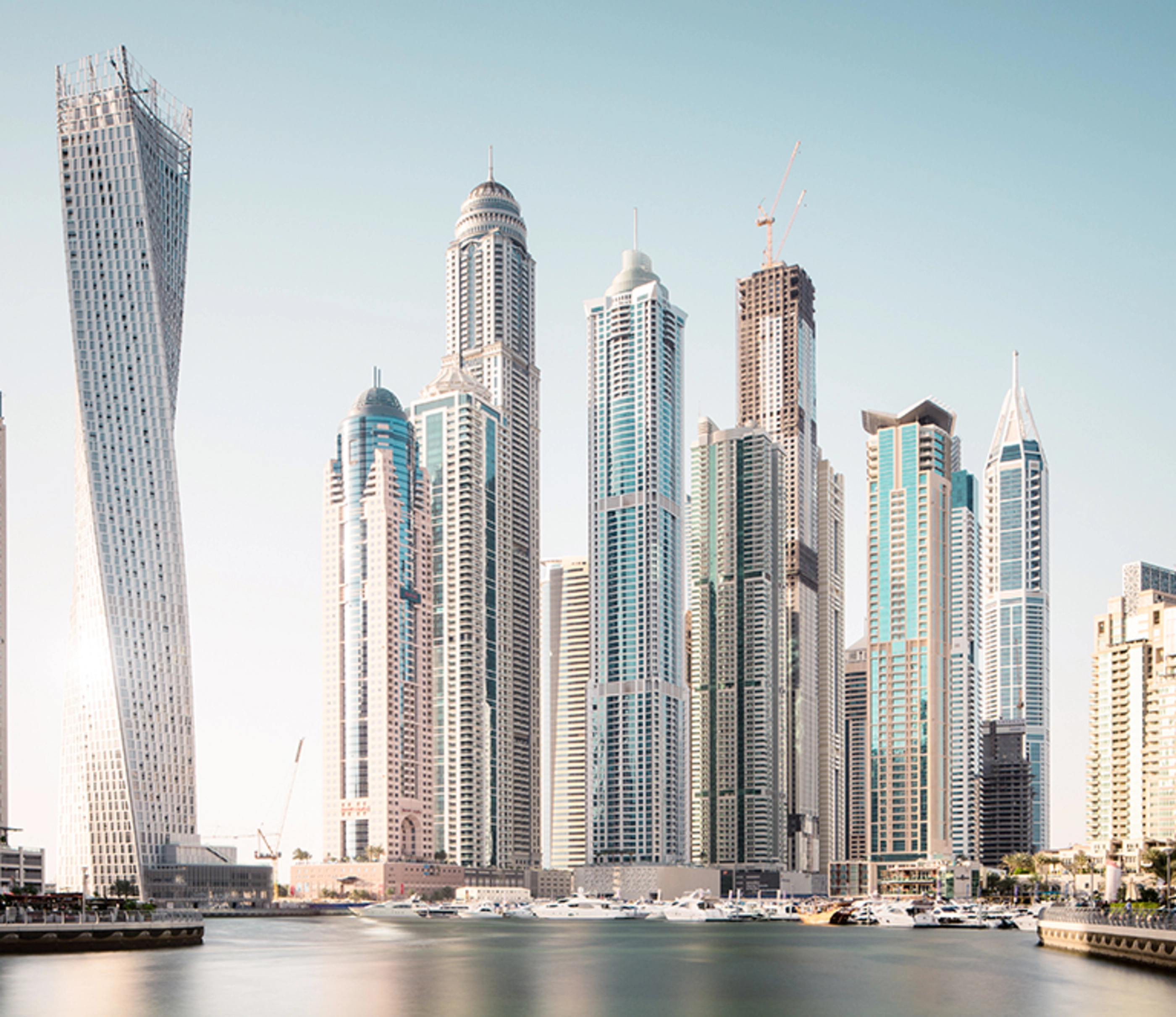 Dubai marina futuristic buildings.