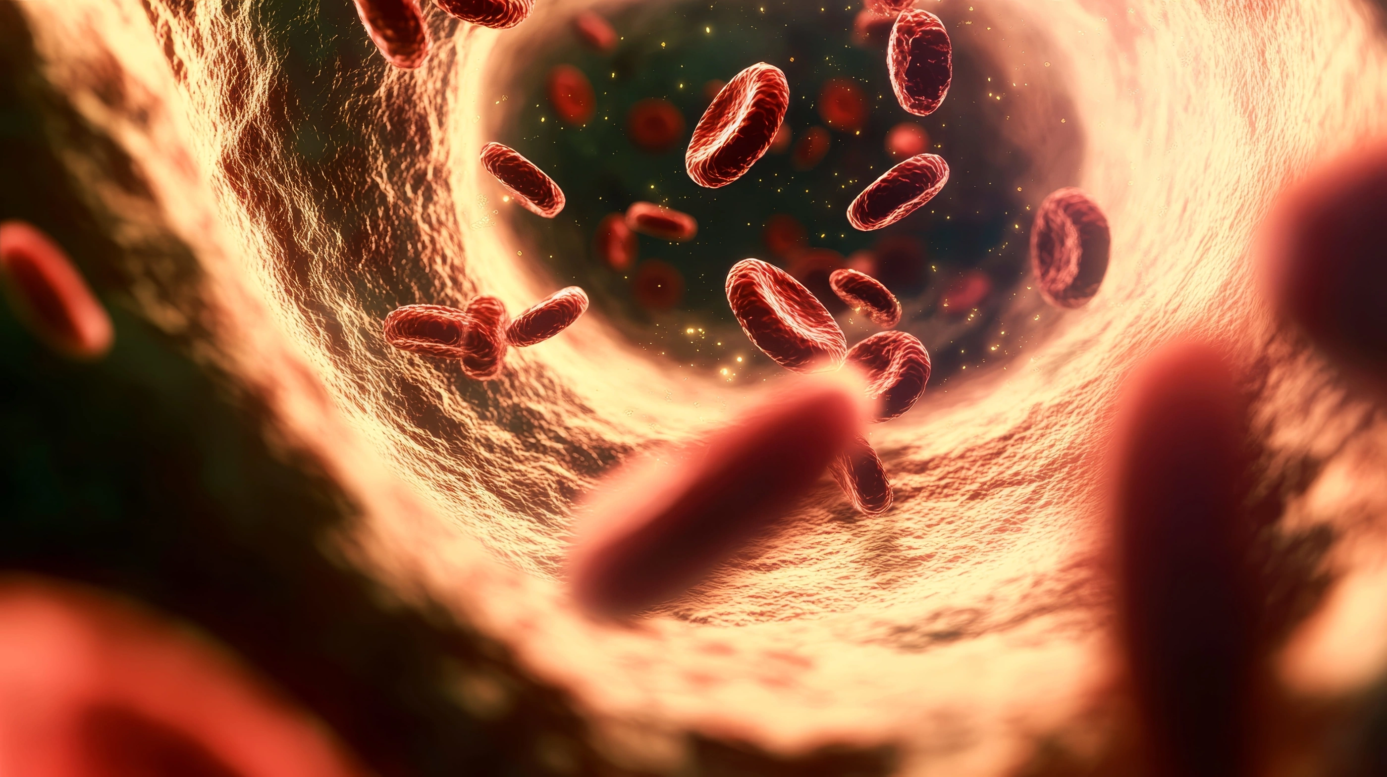 247495228 - red blood cells flowing through artery, medical visualization and healthcare background.
