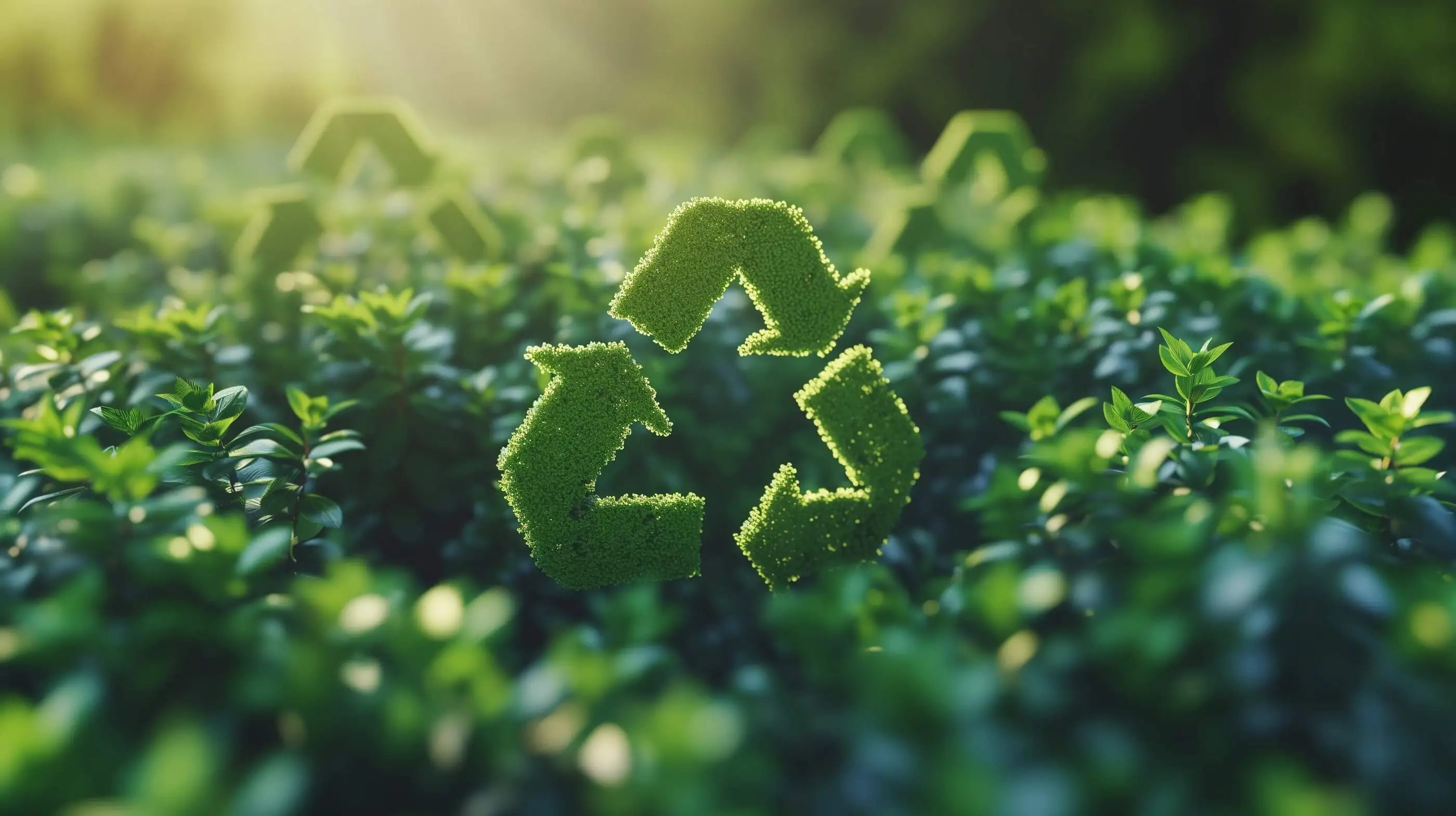 Recycle icon in green foliage
