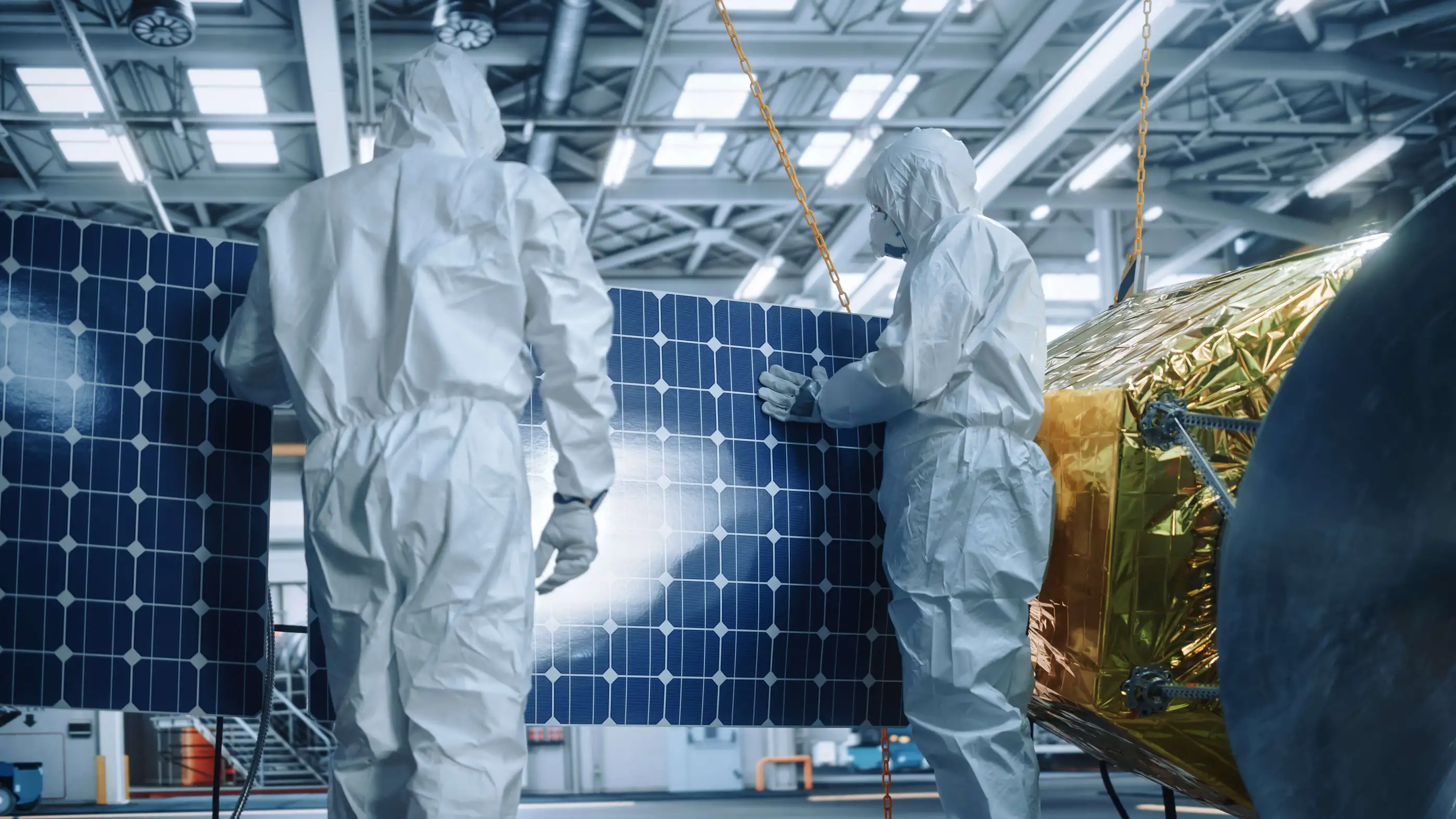 Scientists working on satellite
