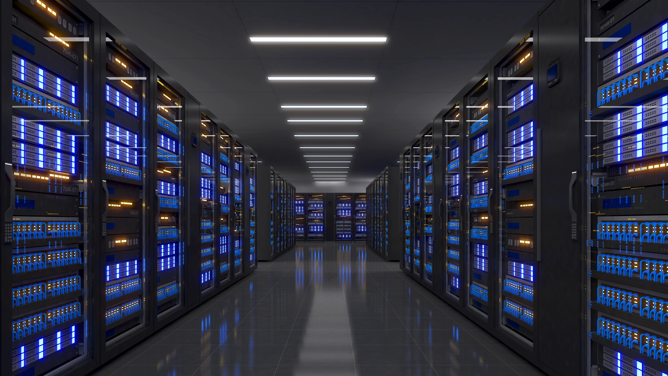 Shot of Data Center With Multiple Rows of Fully Operational Server Racks. Modern Telecommunications,Data center cooling,server room,3d rendering